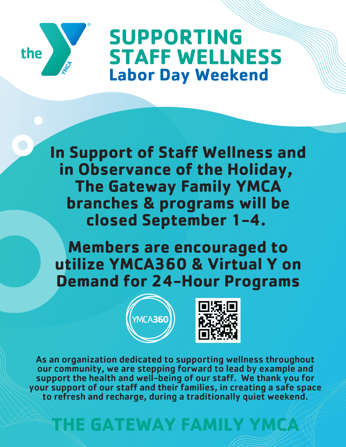 YMCA Closed For Staff Wellness 9/19/4 The Gateway Family YMCA